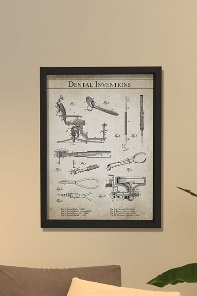 Dekor Loft Camera dentistului, echipament dentar 8 patente imprimate în timpul anilor 1892-1906 Tabel din lemn