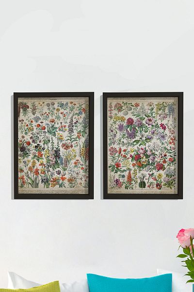 Dekor Loft Pictură de perete într-un cadru de pin natural Flori și nume antice