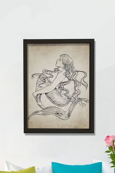 Dekor Loft Pictură de perete cu cadru de pin natural Sirenă antică