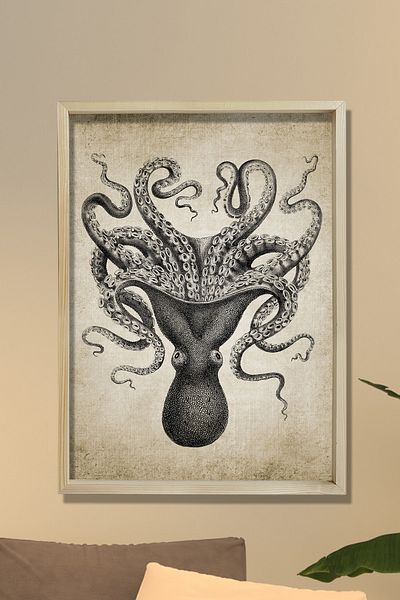 Dekor Loft Pictură murală în rame de pin natural Kraken antic
