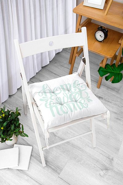 Realhomes Bulut Blue Home Sweet Home Modern Pouf Chair Cushion White