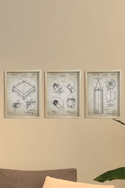 Dekor Loft Pictură de perete pentru sala de sport cu cadru de pin natural Set de pumn pentru ring de box antic