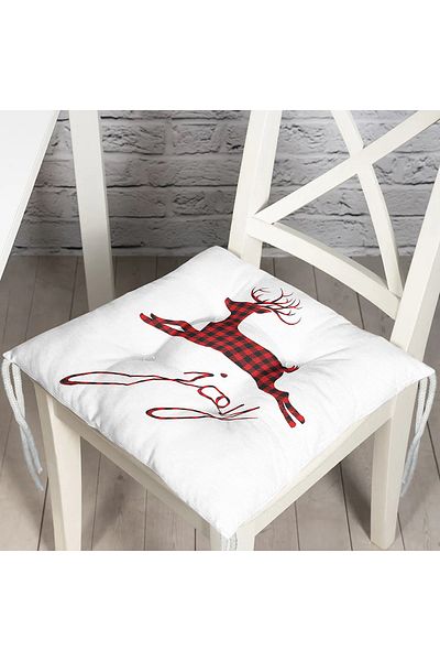 Realhomes Joy Plaid Deer Patterned Fluffy Square Chair Cushion