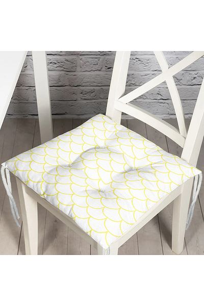 Realhomes Yellow Geometric Patterned Digital Printed Modern Fluffy Chair Cushion