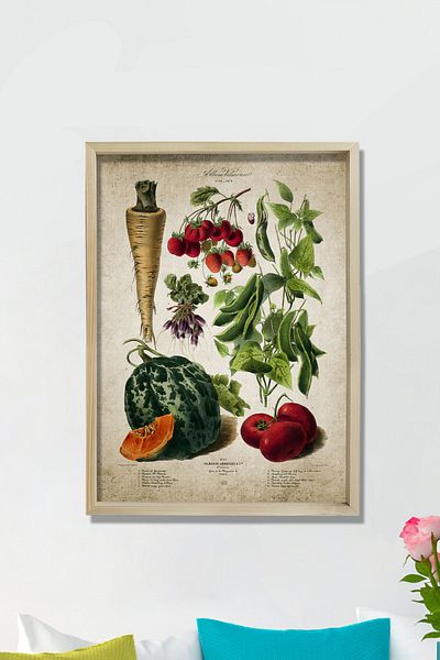 Dekor Loft Pictură de perete de bucătărie cu rame din pin natural Legume imprimare antică