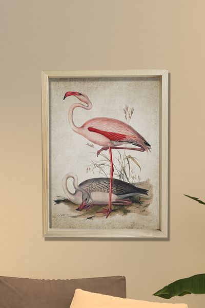 Dekor Loft Pictură de perete cu ramă de pin natural Flamingo antic
