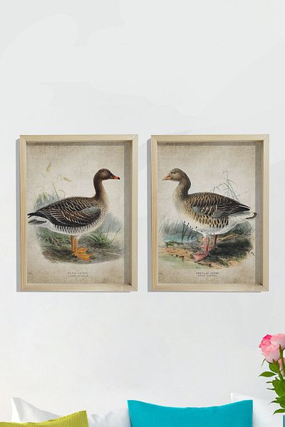 Dekor Loft Pictură de perete cu cadru de pin natural imprimare antică de gâscă