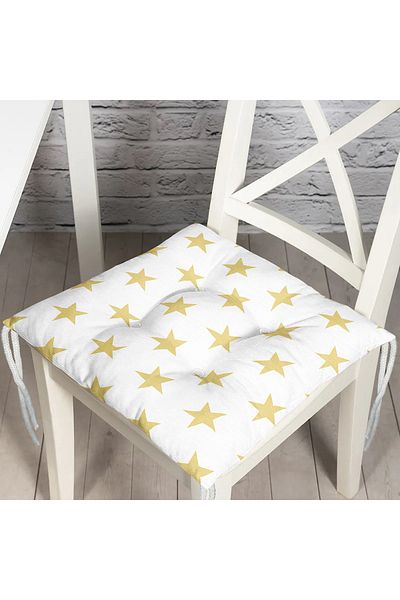 Realhomes Mustard Color Star Digital Printed Fluffy Chair Cushion