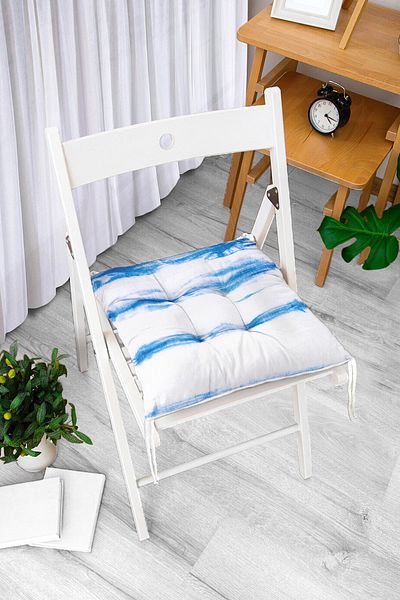 Realhomes Blue and White Colored Digital Printed Fluffy Chair Cushion