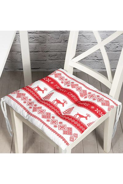 Realhomes Merry Christmas Cross Stitch Looking Deers Printed Fluffy Chair Cushion