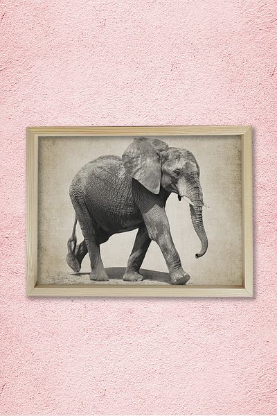 Dekor Loft Pictură de perete cu cadru de pin natural elefant antic