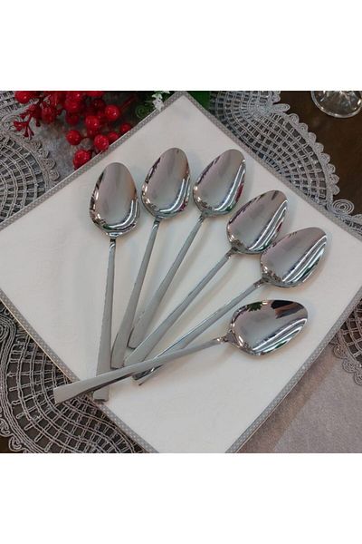 SERAMİKCİ Set of 6 Dessert Spoons Platinum
