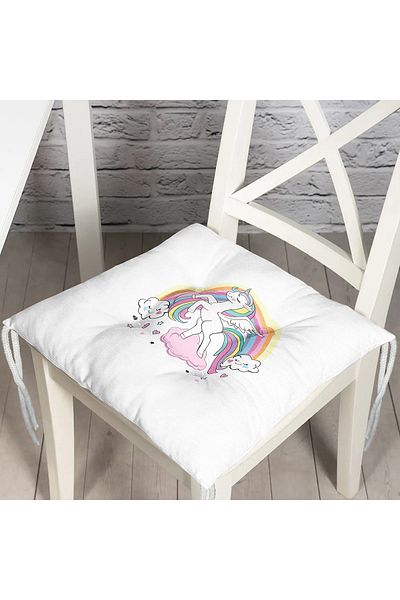 Realhomes Unicorn and Star Patterned Children's Room Pouf Chair Cushion - on a White Background