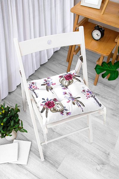 Realhomes Digital Printed Pouf Chair Cushion with Pocket Clock Drawing and Key Motif