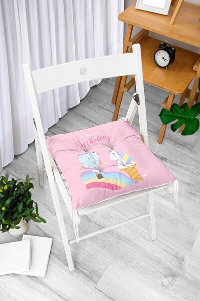 Realhomes Pembe Zeminde Unicorn Tasarımlı Çocuk Odası Pofidik Sandalye Minderi