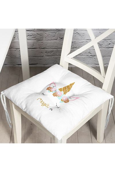 Realhomes Unicorn Designed Children's Room Fluffy Chair Cushion on White Floor