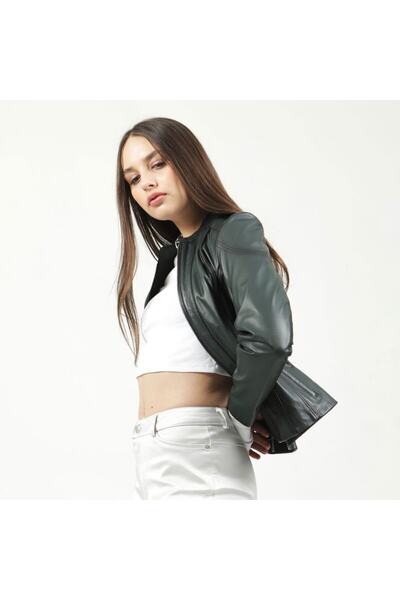 Dericlub 2112 سترة جلدية خضراء للنساء