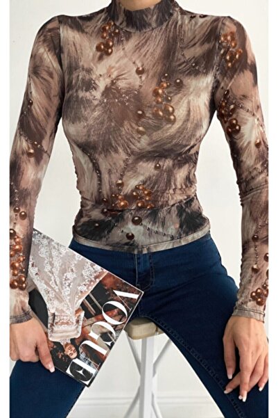 Bipantolon Γυναικεία μακρυμάνικη μπλούζα από τούλι με χάντρες