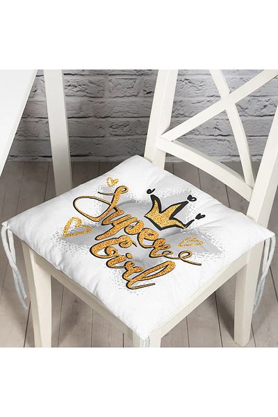 Realhomes Super Girl Text Patterned Digital Printed Fluffy Chair Cushion