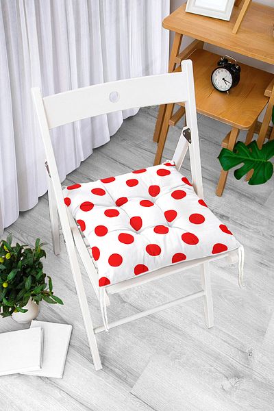 Realhomes Red Polka Dot Digital Printed Fluffy Square Chair Cushion