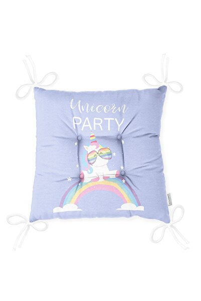 Realhomes Unisex Çocuk Mavi Zeminde Unicorn Tasarımlı Çocuk Odası Pofidik Sandalye Minderi