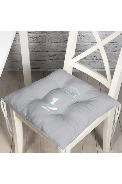 Realhomes Gray Floored Swan Motif Children's Room Pouf Chair Cushion 40*40cm