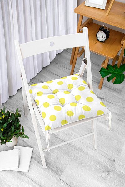 Realhomes Yellow Polka Dot Digital Printed Fluffy Square Chair Cushion