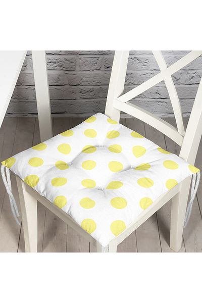 Realhomes Yellow Polka Dot Digital Printed Fluffy Square Chair Cushion