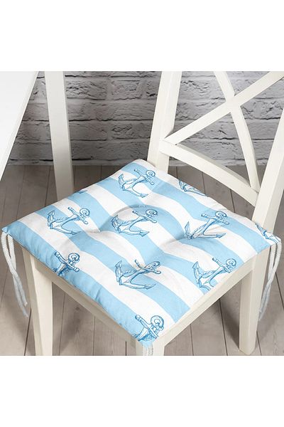 Realhomes Blue White Sailor Digital Printed Pouf Chair Cushion