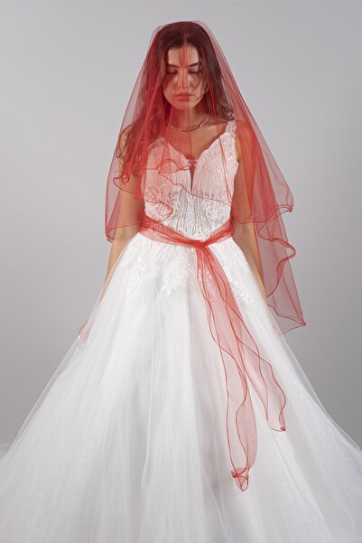 paris in paris Red Two-Layer Wedding Veil-Henna Veil Bridal Home Exit Veil Wa...
