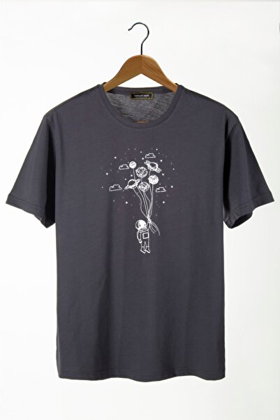 COLLIE Men's Gray Balloon Printed Crew Neck Oversize Comfortable Fit Basic T-...