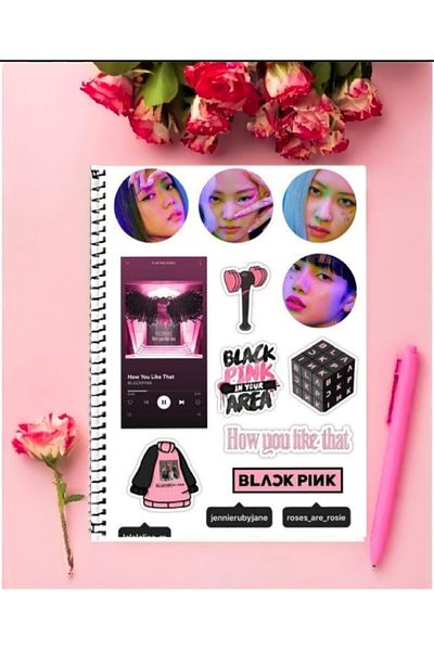 animeandyourworld Black Pink Notebook 1 Piece Special Design A4 Size Ringed Unlined Notebook 21*29 Cm