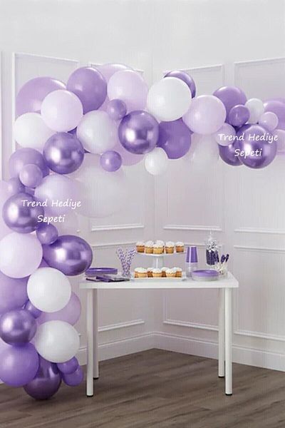 Trend Hediye Sepeti Pastel White Metallic Pearlescent Purple - Lilac Chrome Purple Balloon Chain