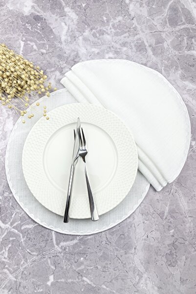 WEARE2 Білий, круглий, вишитий килимок для серветок, набір з 4 штук