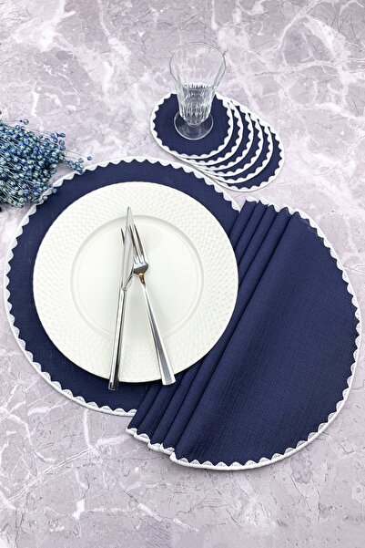 WEARE2 Set de 12 piese, brodat, de culoare bleumarin, cu șervețele americane ...