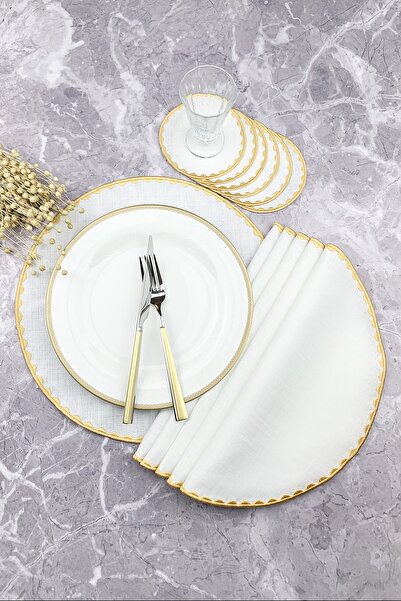 WEARE2 Χρυσόχρωμο Στρογγυλό Κεντητό Σετ 12 Τεμαχίων Αμερικάνικη Χαρτοπετσέτα ...