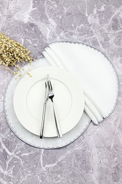 WEARE2 Silver Gray Round Embroidered 4 Piece Set American Service & Cocktail ...