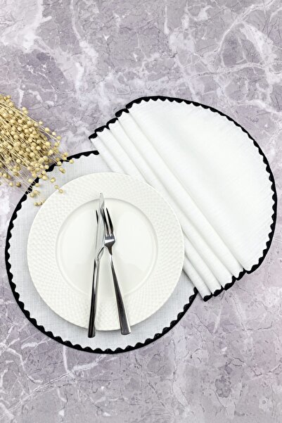 WEARE2 Μαύρο Σετ Αμερικάνικου Σερβιρίσματος 6 τεμαχίων με Στρογγυλό Κέντημα