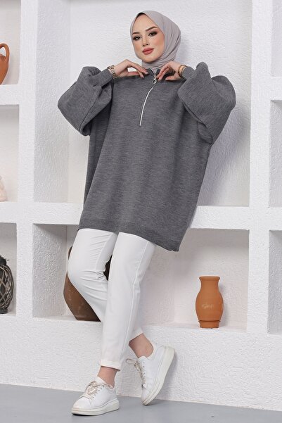 InStyle Sara Zippered Knitwear Tunic - Anthracite