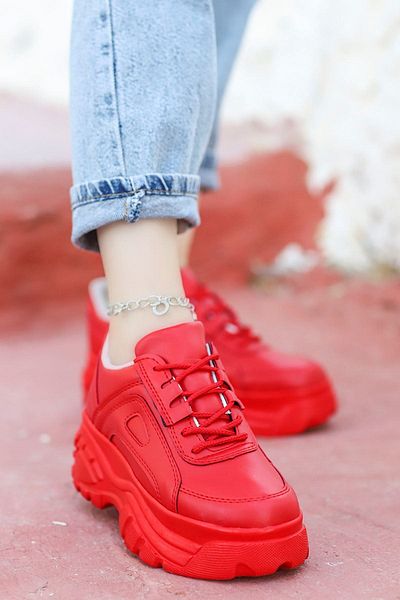 kajal ayakkabı Red Fairy Sole Casual Women's Sports Shoes Lace-Up Thick Lightweight High Sole Sneaker