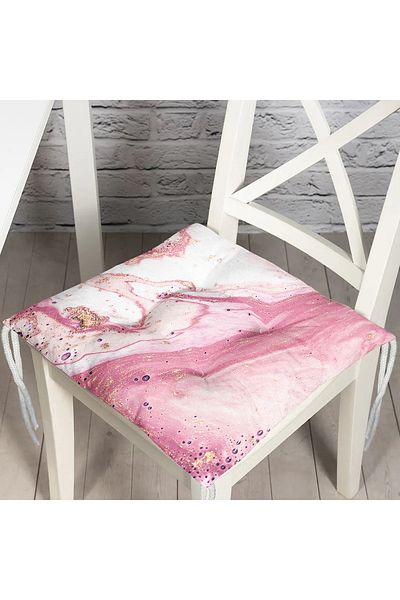 Realhomes Pink and White Marble Patterned Digital Printed Fluffy Chair Cushion