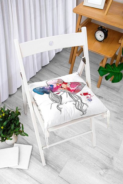 Realhomes Digital Printed Fluffy Square Chair Cushion with Colorful Hat Design