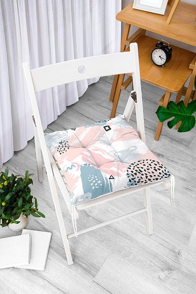 Realhomes Pink Gray Painting Patterned Digital Printed Fluffy Chair Cushion