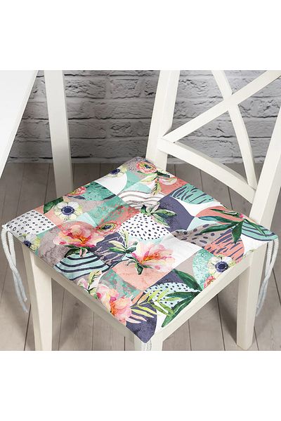 Realhomes Special Design Fluffy Chair Cushion with Rose Motifs in Geometric Shapes