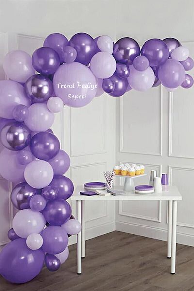 Trend Hediye Sepeti Macaron Pastel Lilac Metallic Pearlescent Purple Chrome Purple Balloon Chain
