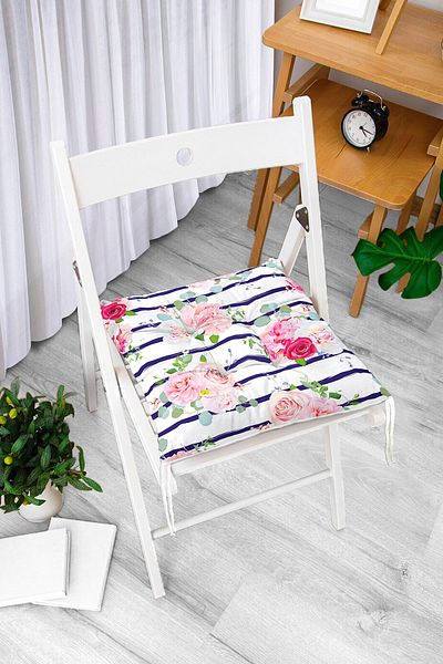 Realhomes Blue Lines Patterned Digital Printed Fluffy Chair Cushion