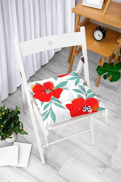 Realhomes Floral Patterned Digital Printed Pouf Chair Cushion with White Background