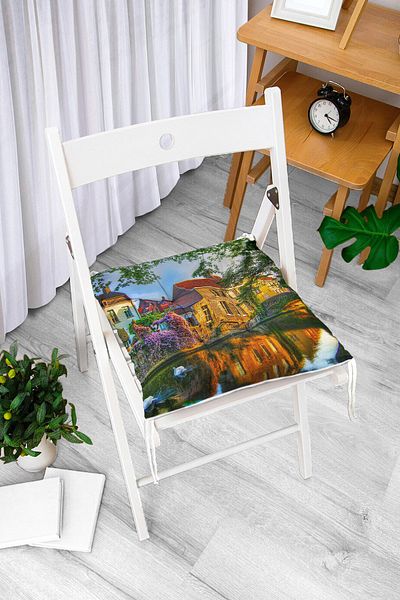 Realhomes Scenery Patterned Digital Printed Fluffy Square Chair Cushion