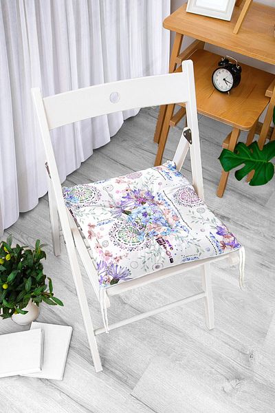Realhomes Blue-purple Color Embroidered Wheels Motif Fluffy Square Chair Cushion