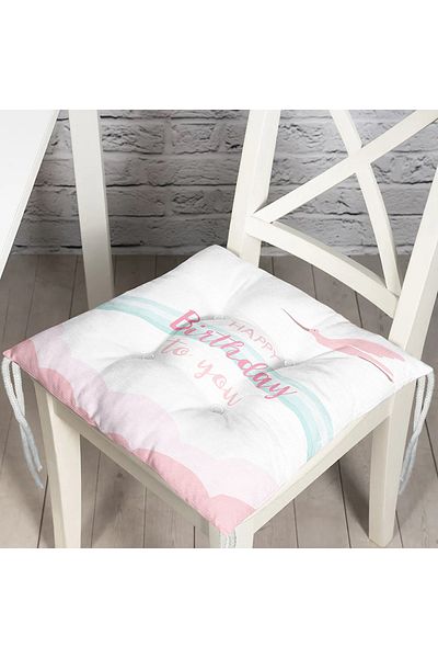 Realhomes Happy Birthday Unicorn Patterned Baby Room Fluffy Chair Cushion with Gray Background